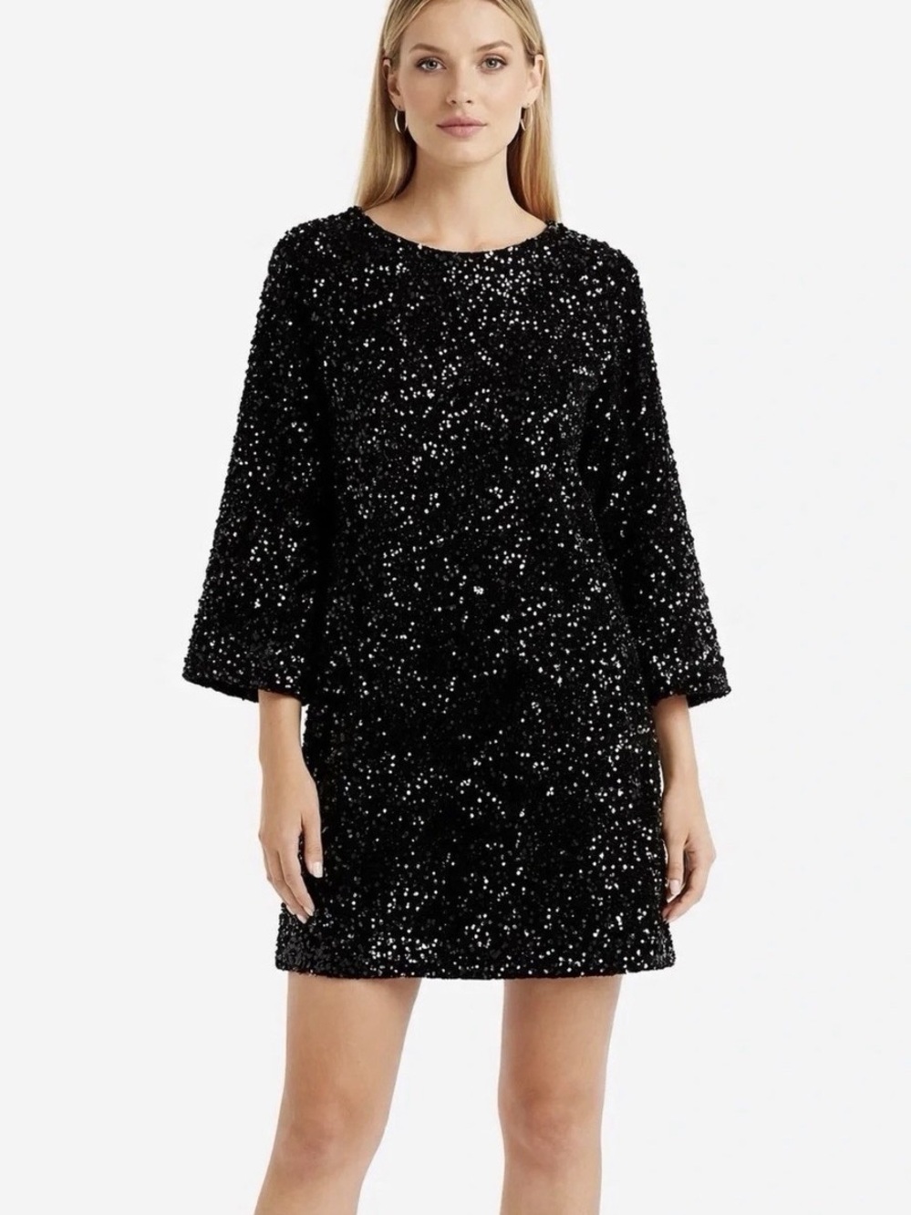 H&M Black Sequin Wide Sleeve Mini Dress Women’s Size XL NWT